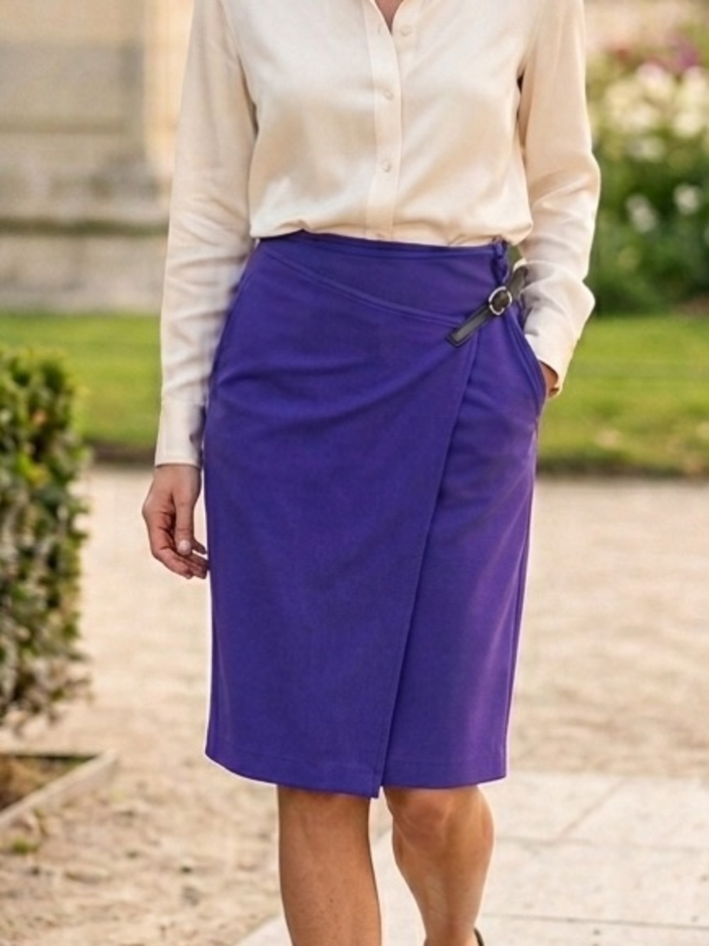 Hermes Vintage Purple Wrap-Style Pencil Skirt 36